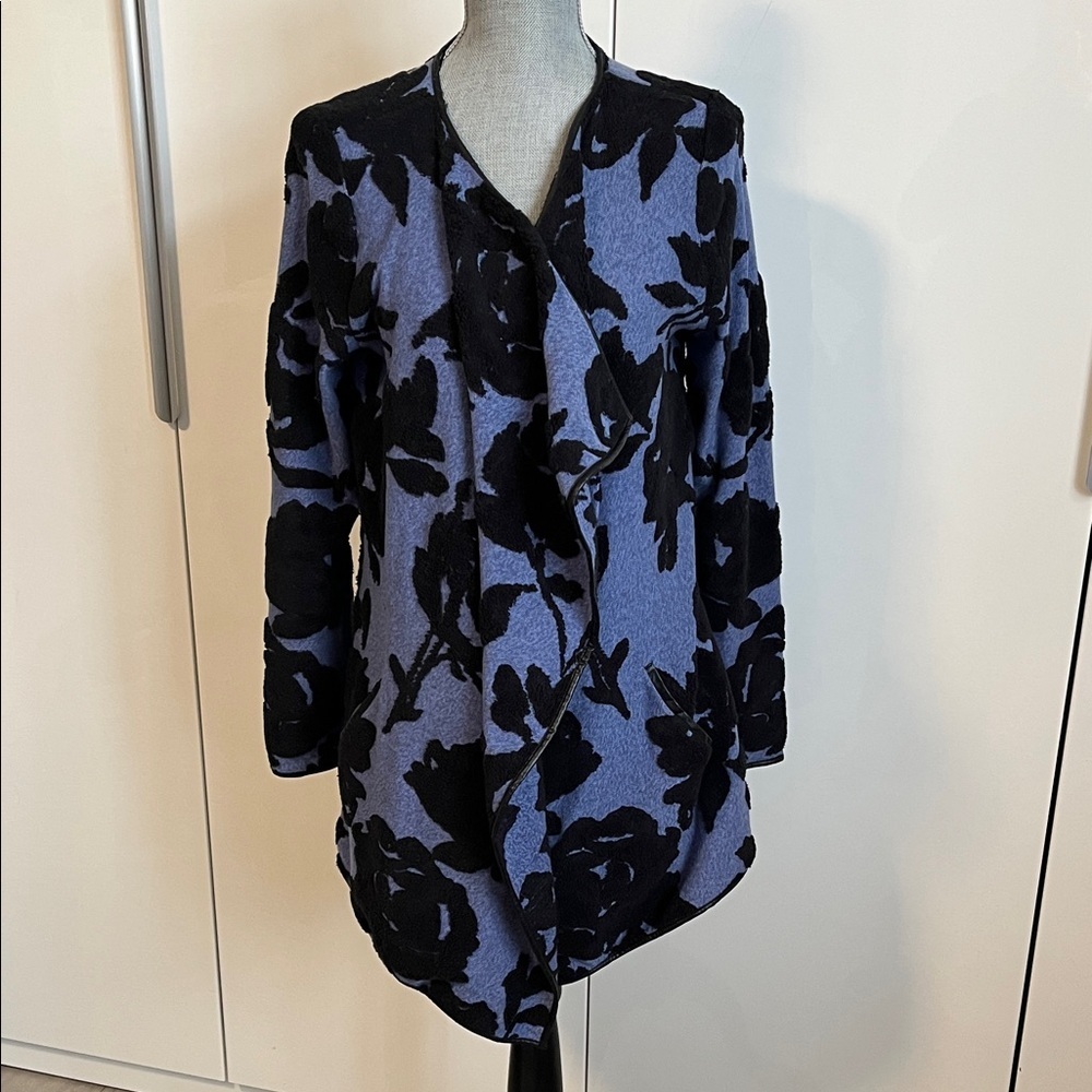 HOST PICK 💙 INC Blue Black Floral Long Cotton Open Cardigan Coat, Size M
